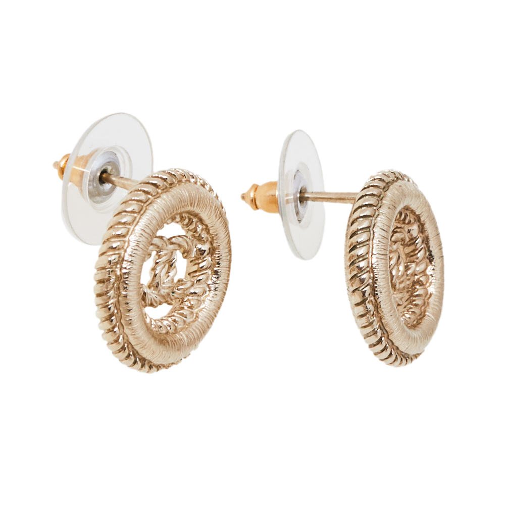 

Chanel CC Textured Gold Tone Round Stud Earrings