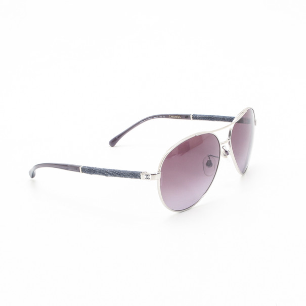 Chanel Silver and Denim Aviator Sunglasses