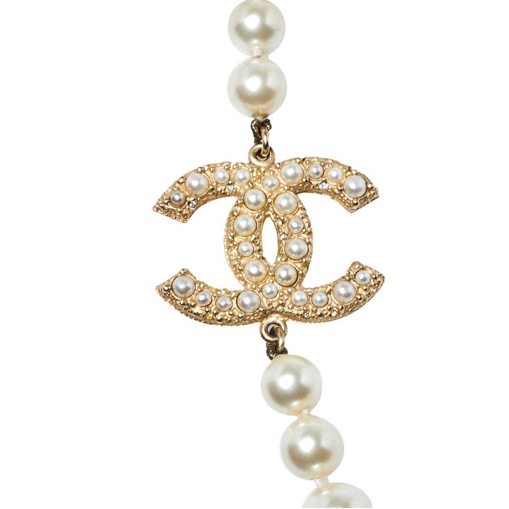 

Chanel 100th Anniversary Pale Gold Faux Pearl Embedded Necklace, Cream