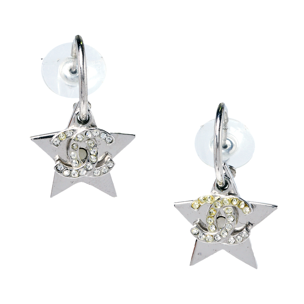 

Chanel Crystal CC Star Drop Hook Earrings, Silver