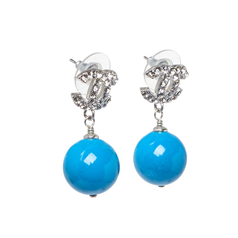 

Chanel Blue Bead Crystal CC Drop Earrings