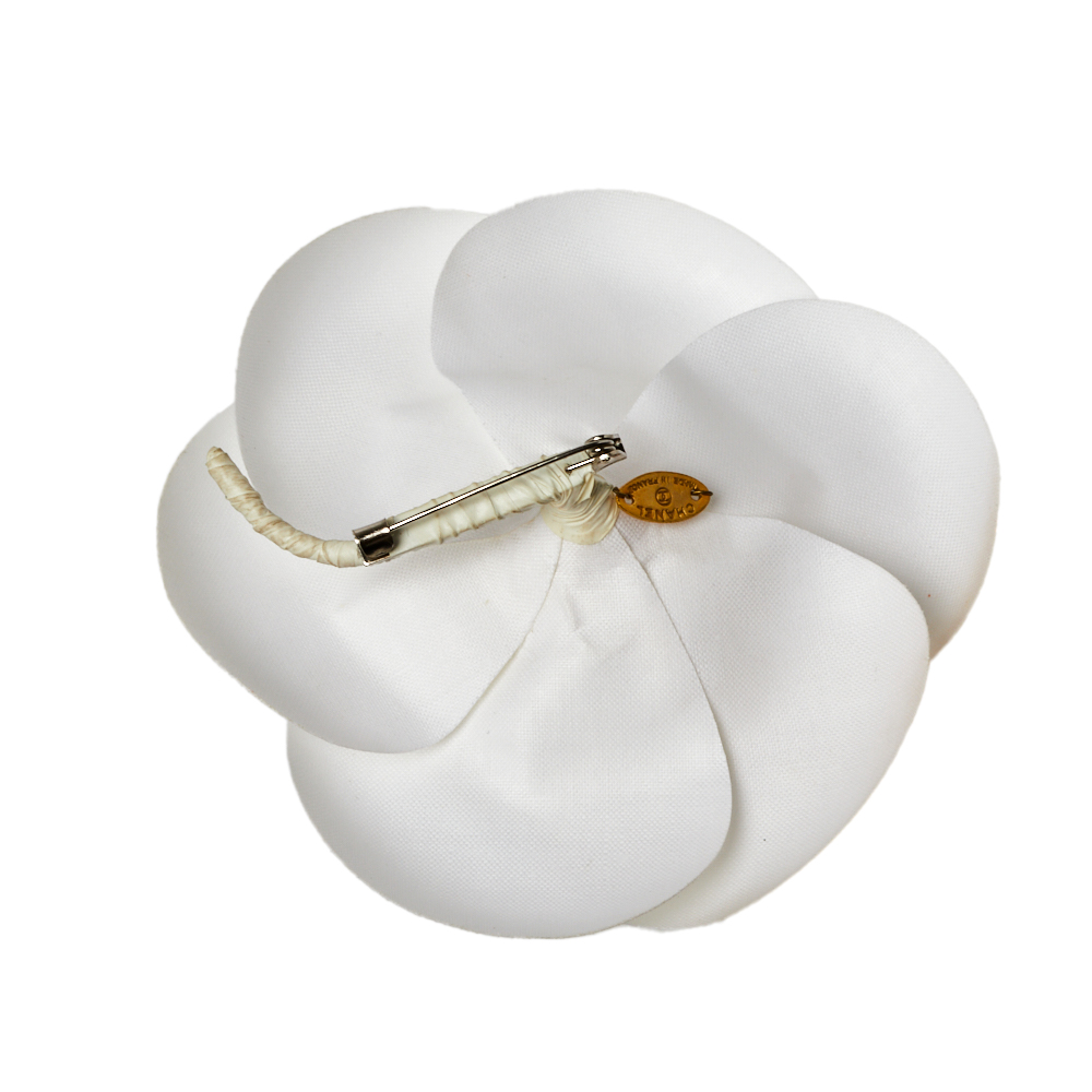 

Chanel White Coated Fabric Camellia Pin Brooch