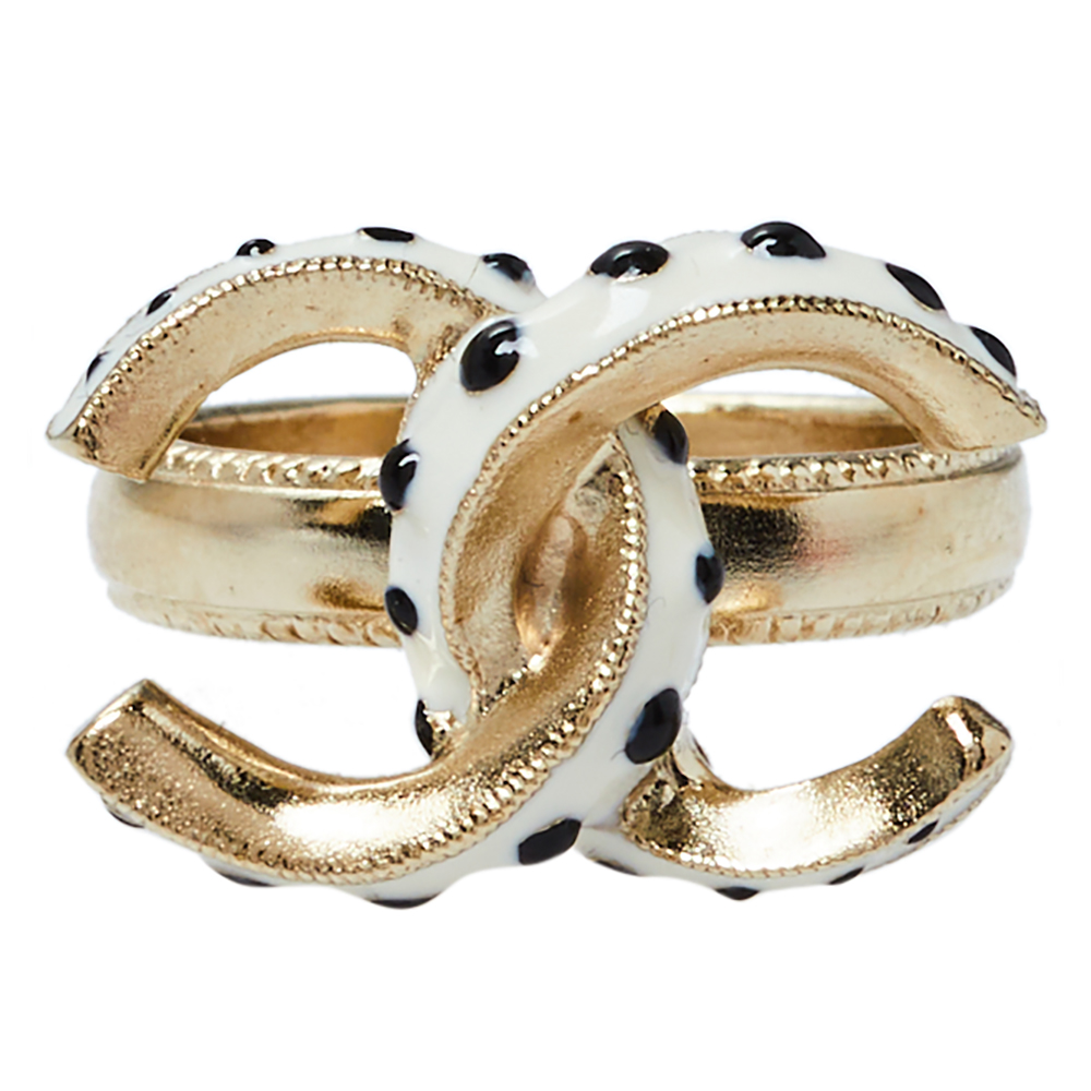 

Chanel CC Enamel Gold Tone Ring Size EU 52.5