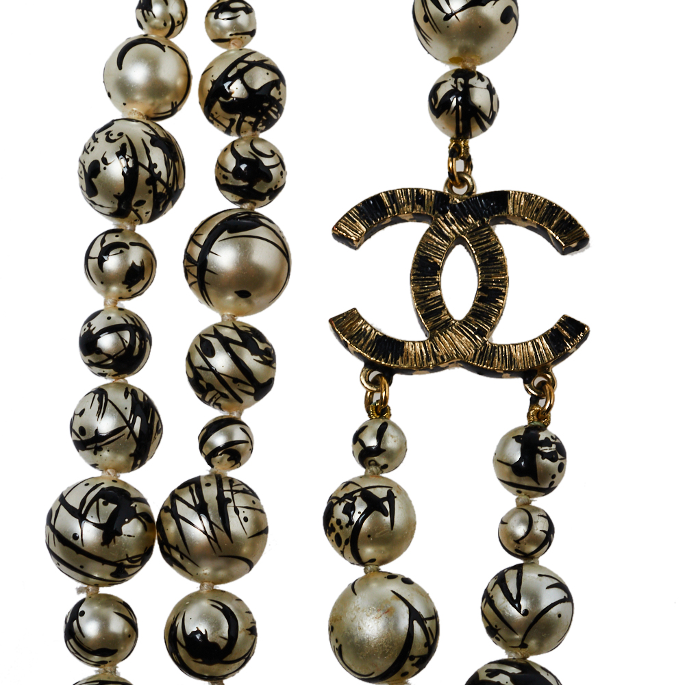 

Chanel CC Paint Splatter Faux Pearl Gold Tone Layered Necklace, Cream