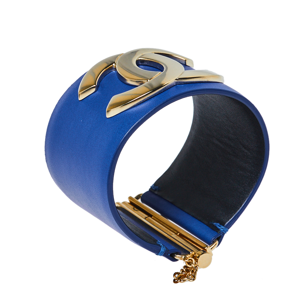 

Chanel Blue Leather CC Wide Cuff Bracelet