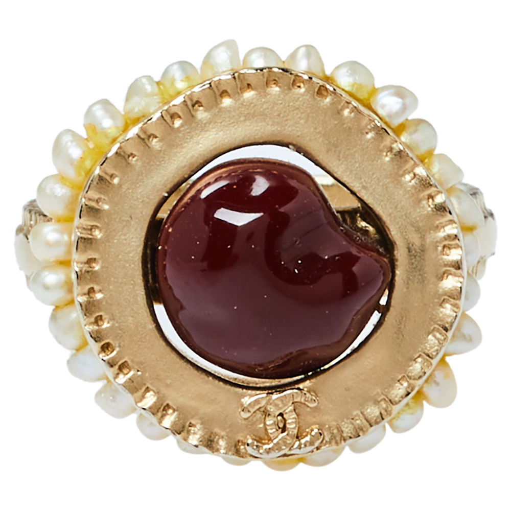 

Chanel Dark Red Stone Cocktail Ring Size EU 52