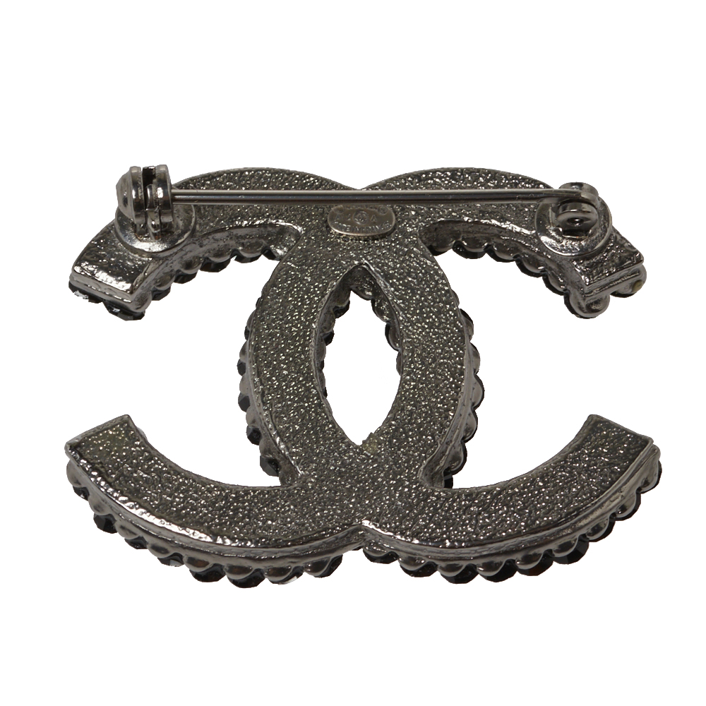

Chanel Black Crystal Spikes CC Pin Brooch