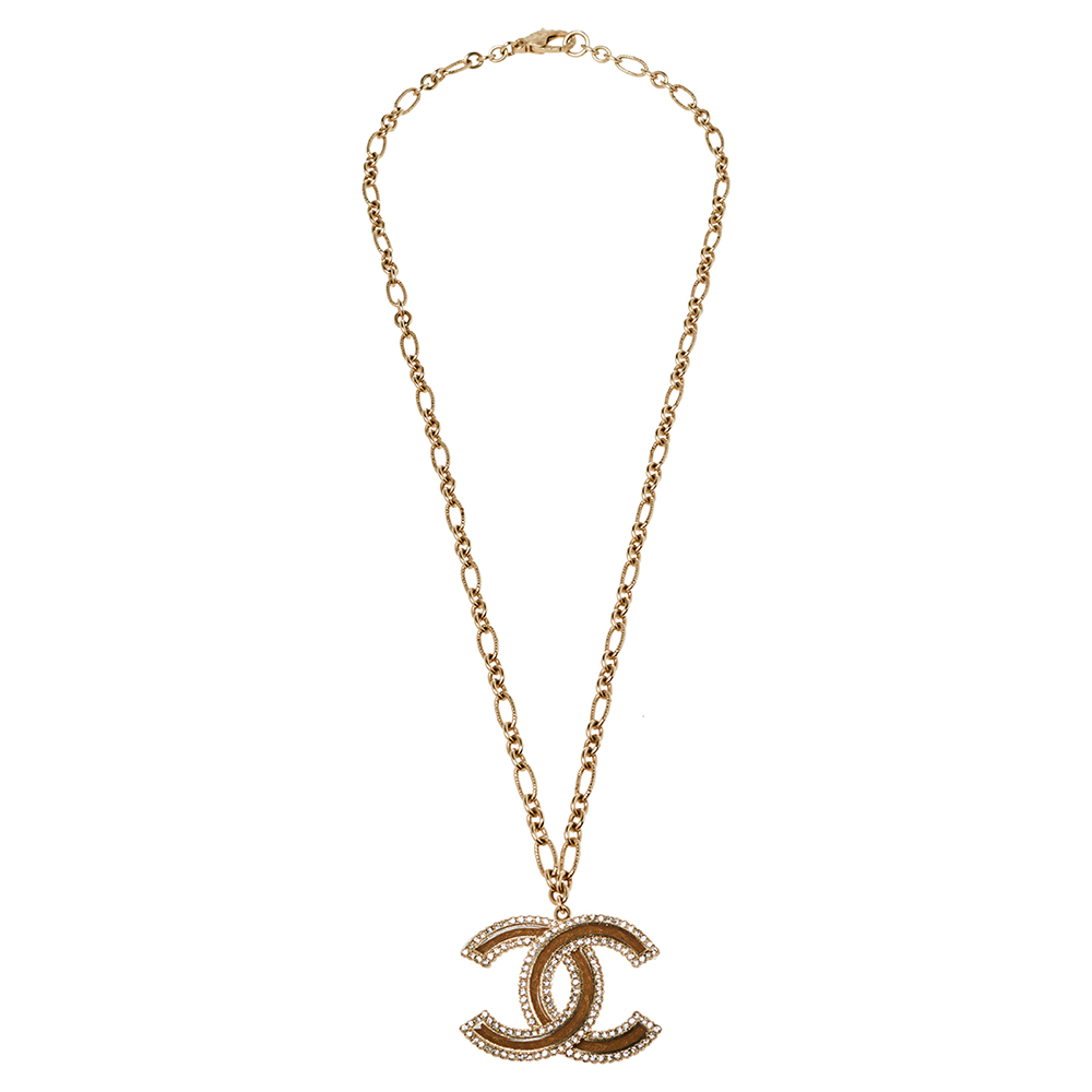

Chanel Gold Tone Crystal CC Pendant Necklace
