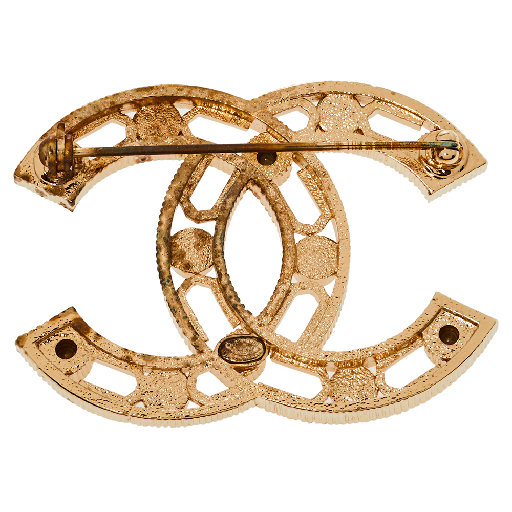 

Chanel Grey Bead and Crystal CC Pin Brooch, Gold
