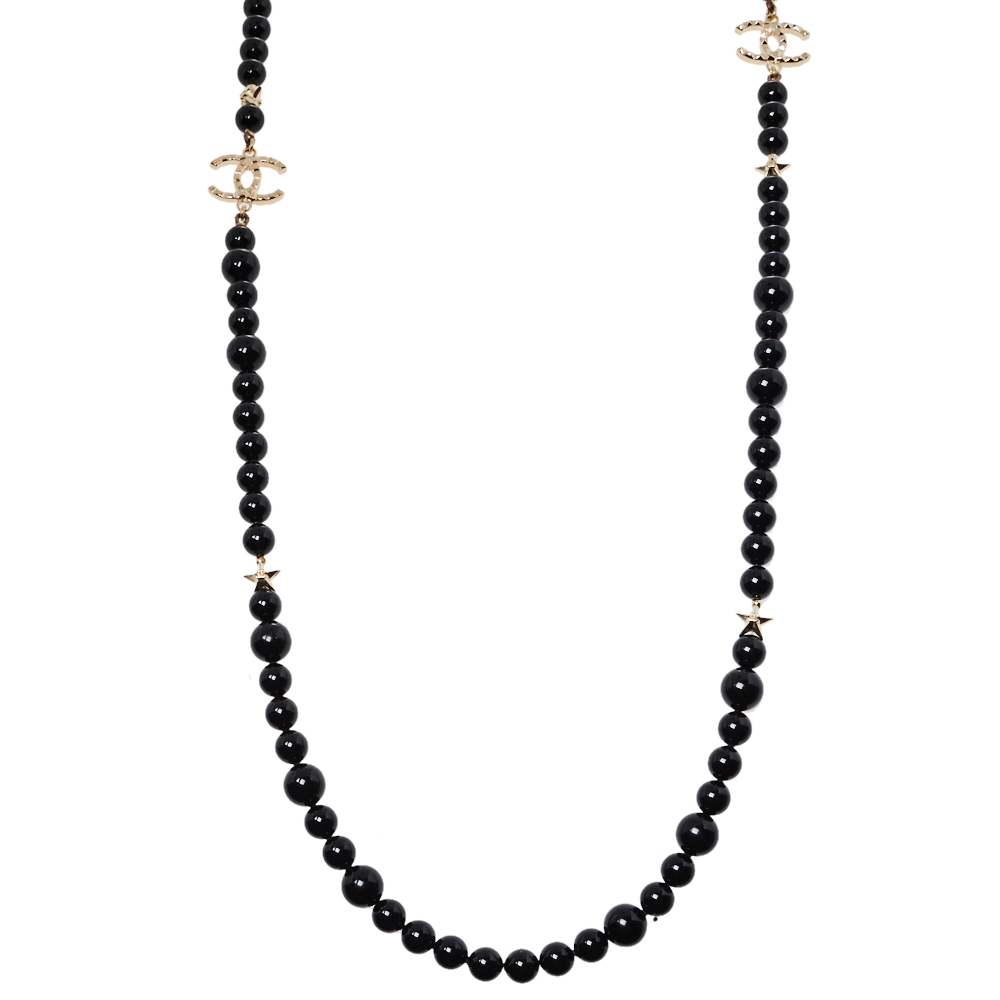 

Chanel Black Beaded CC Star Charm Necklace