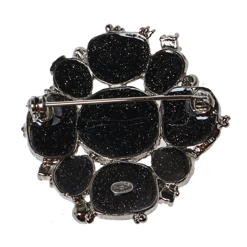 

Chanel Black Metallic Gripoix and Crystal Pin Brooch