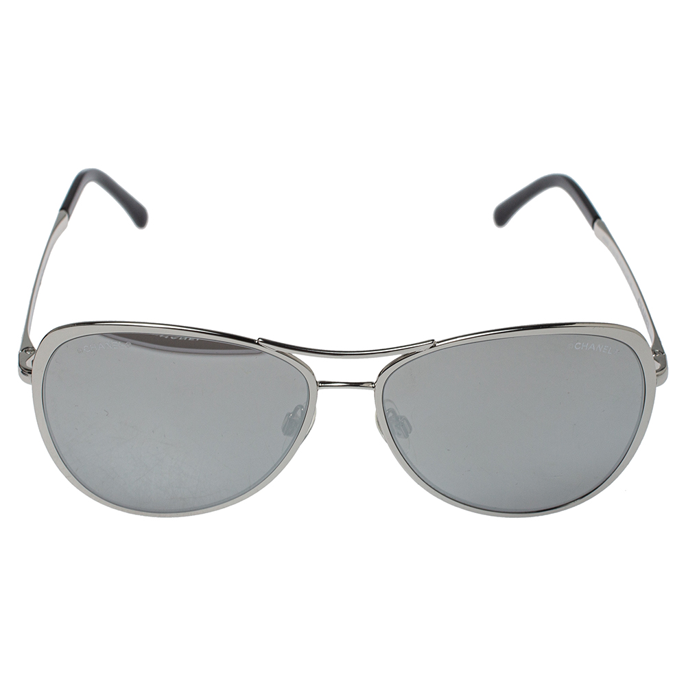 

Chanel Silver Tone/ Silver Mirrored 4223 Pilot Sunglasses