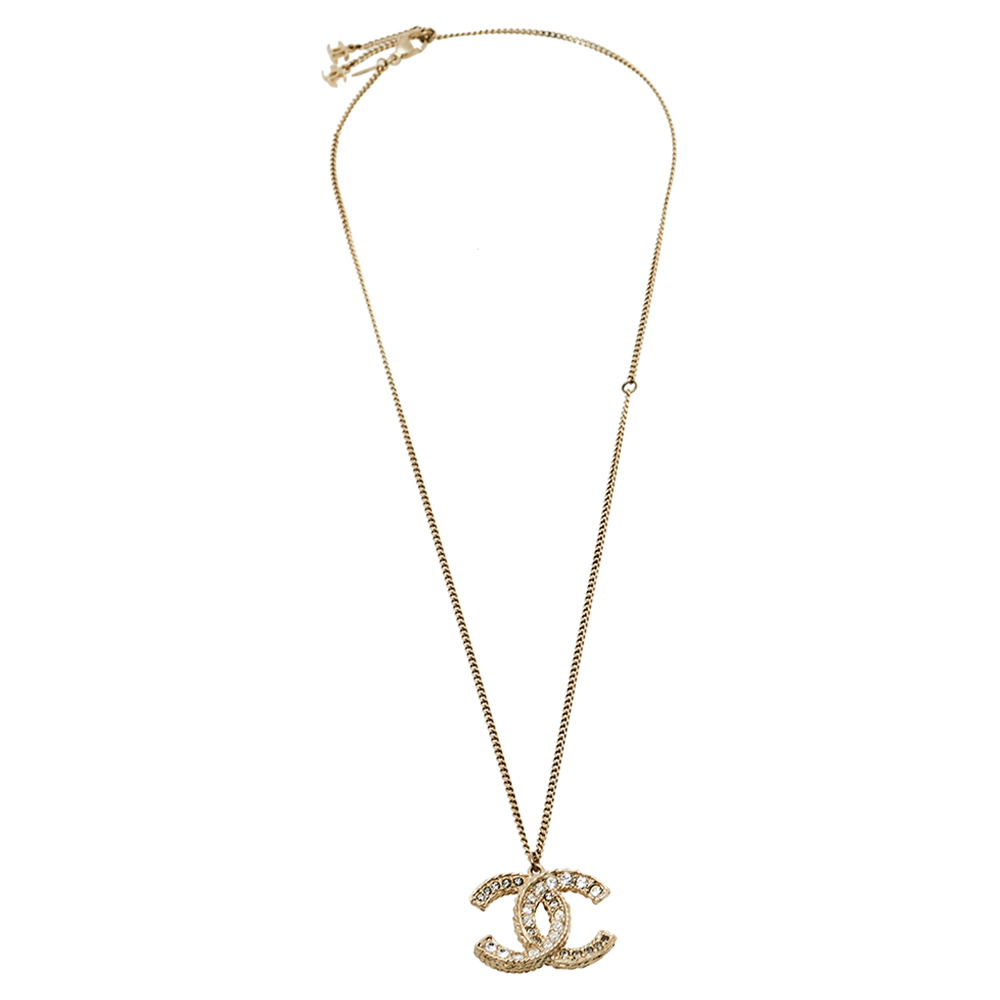 

Chanel Pale Gold Tone Crystal CC Pendant Necklace