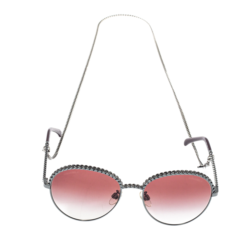 

Chanel Silver Tone Chaîne / Pink Gradient 4242 Pantos Round Sunglasses