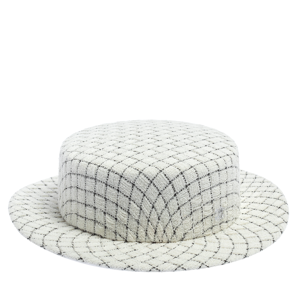 

Chanel White Fantasy Tweed Boater Hat