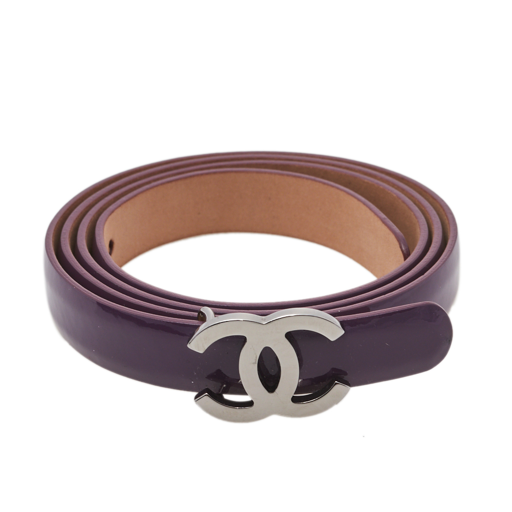 

Chanel Purple Patent Leather CC Buckle Slim Belt