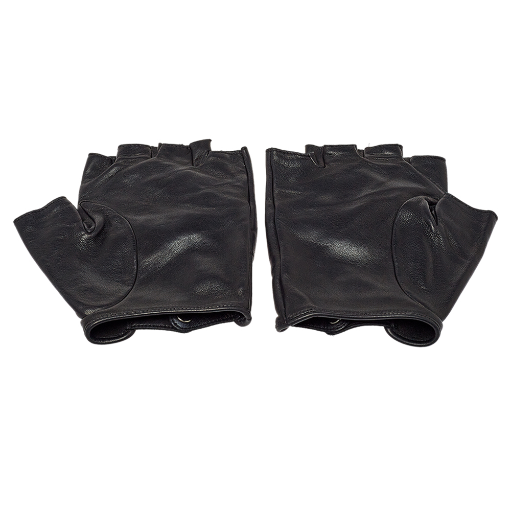 

Chanel Black Lambskin Leather Camellia Fingerless Gloves 8.5