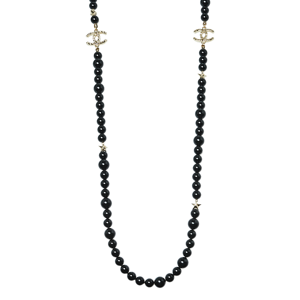 

Chanel Black Beaded CC Star Charm Necklace