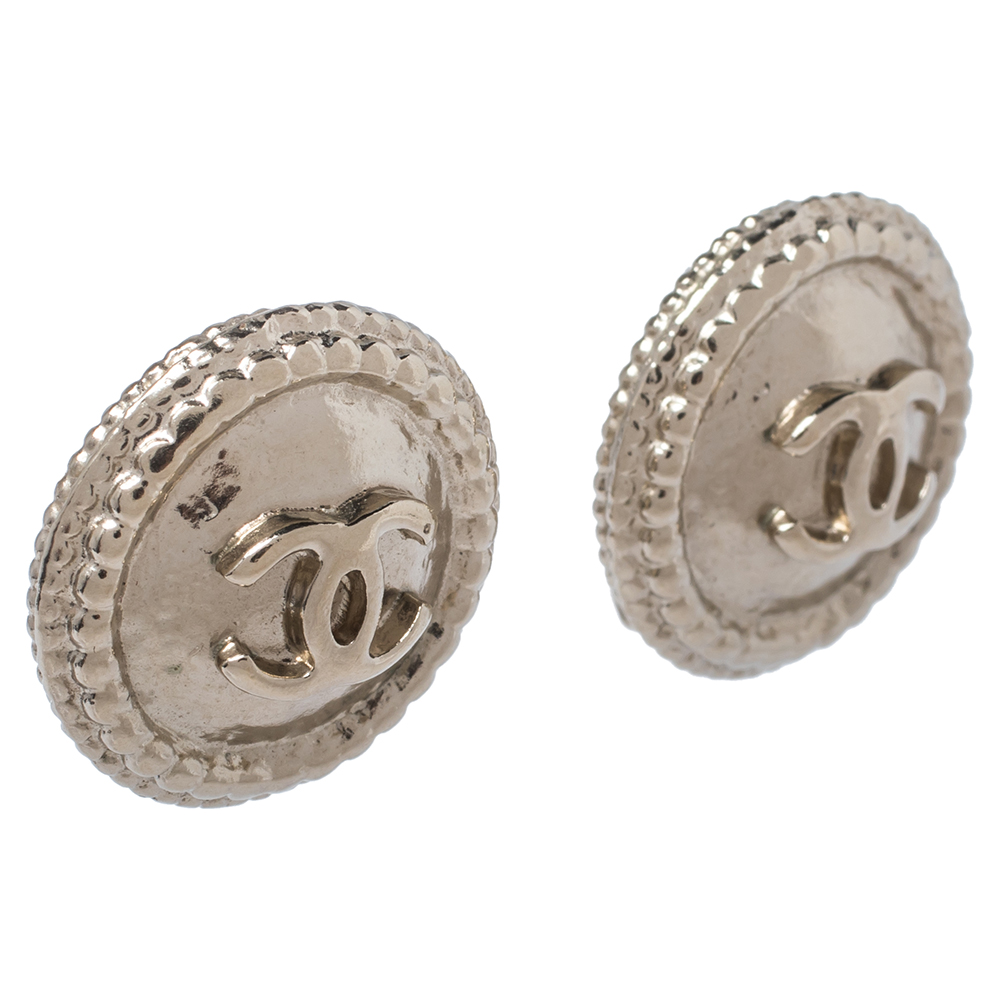 

Chanel Pale Gold Tone CC Round Clip On Earrings