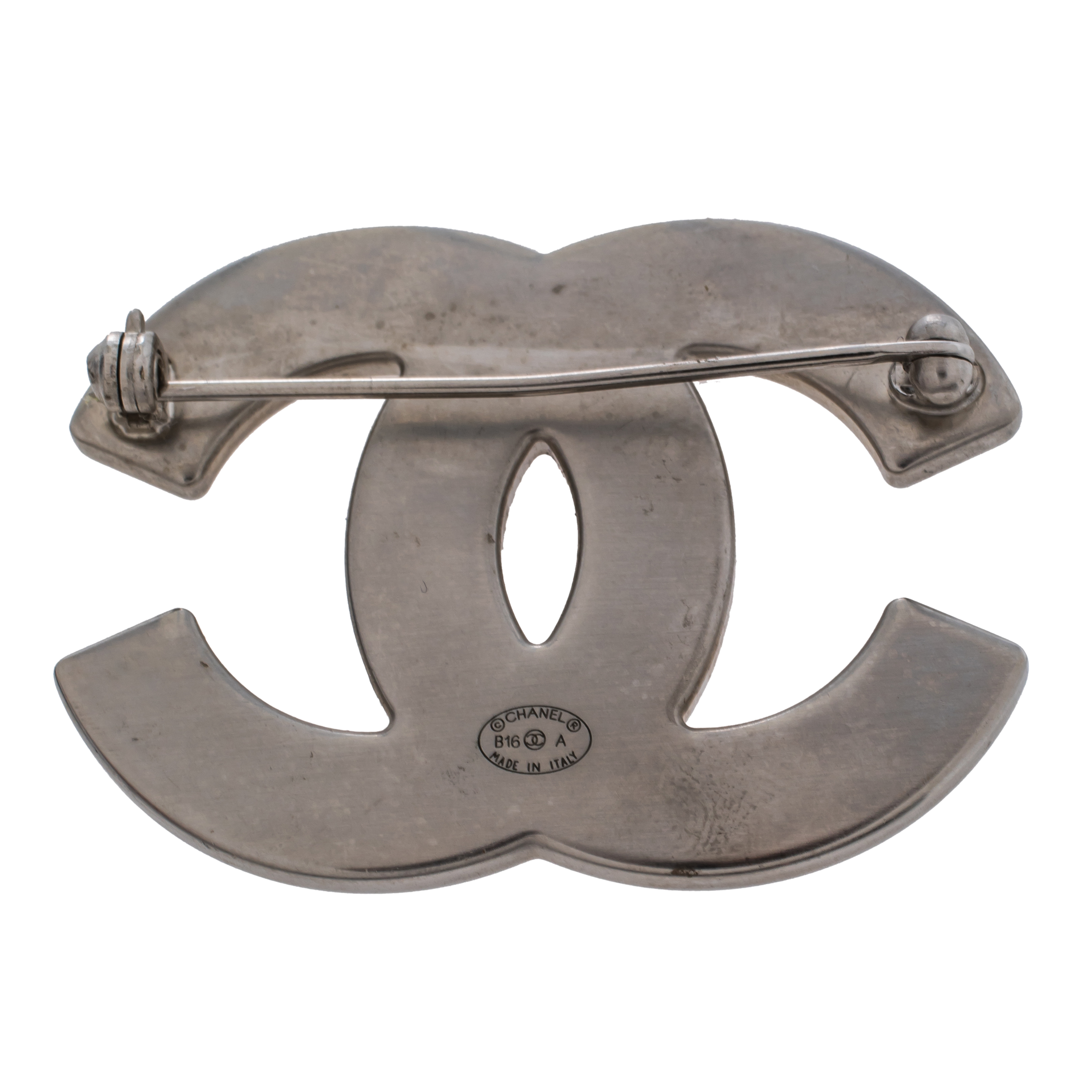 

Chanel Two Tone Crystal CC Pin Brooch, Gold