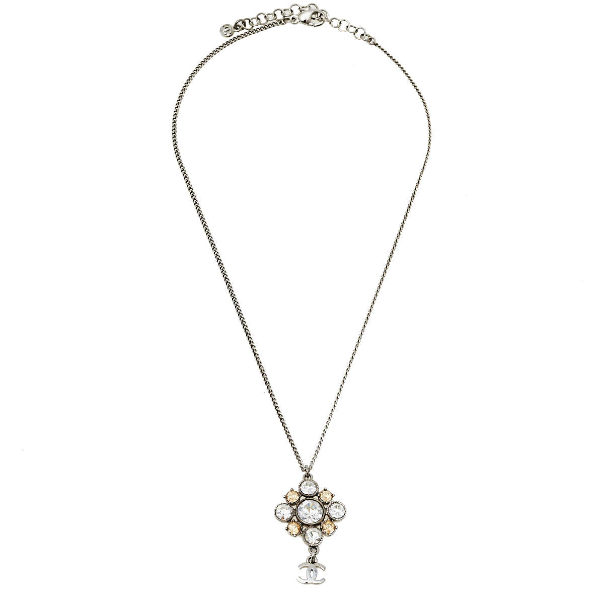 

Chanel Silver Tone CC Crystal Pendant Necklace