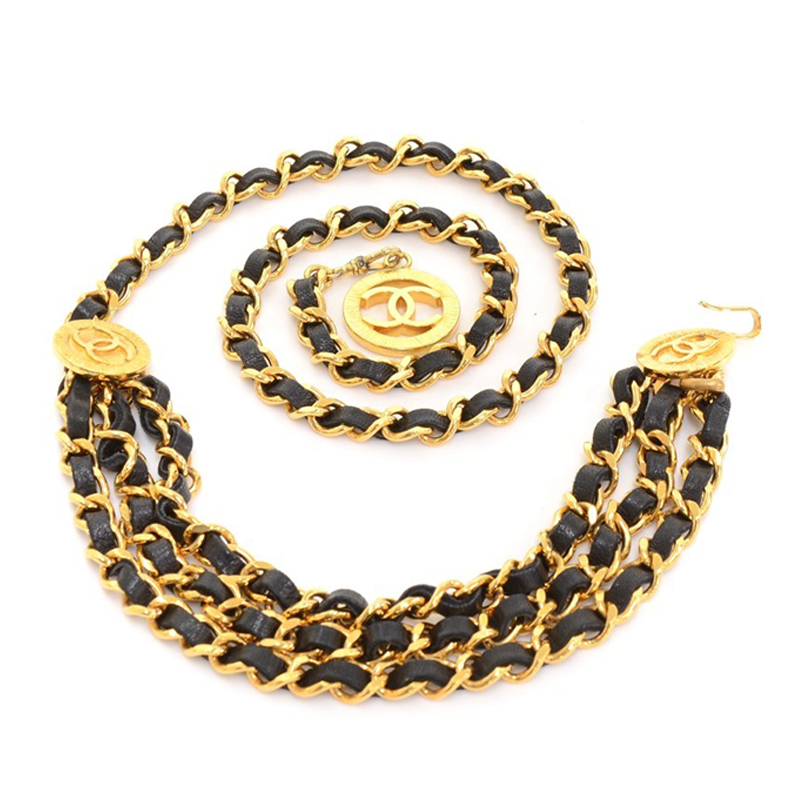 Chanel Black Leather Chain CC Medallion Belt 