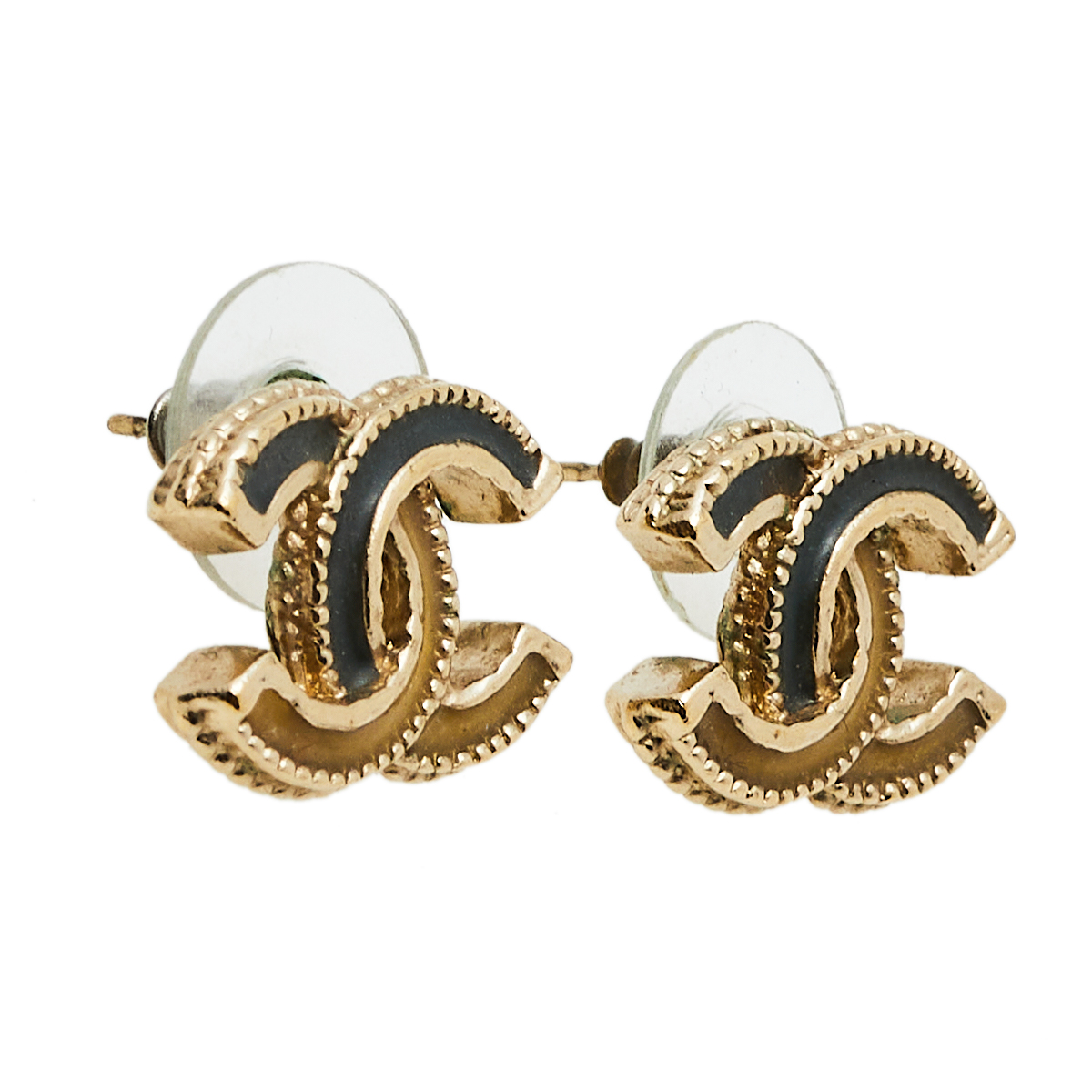 

Chanel Bicolor Enamel Gold Tone CC Stud Earrings