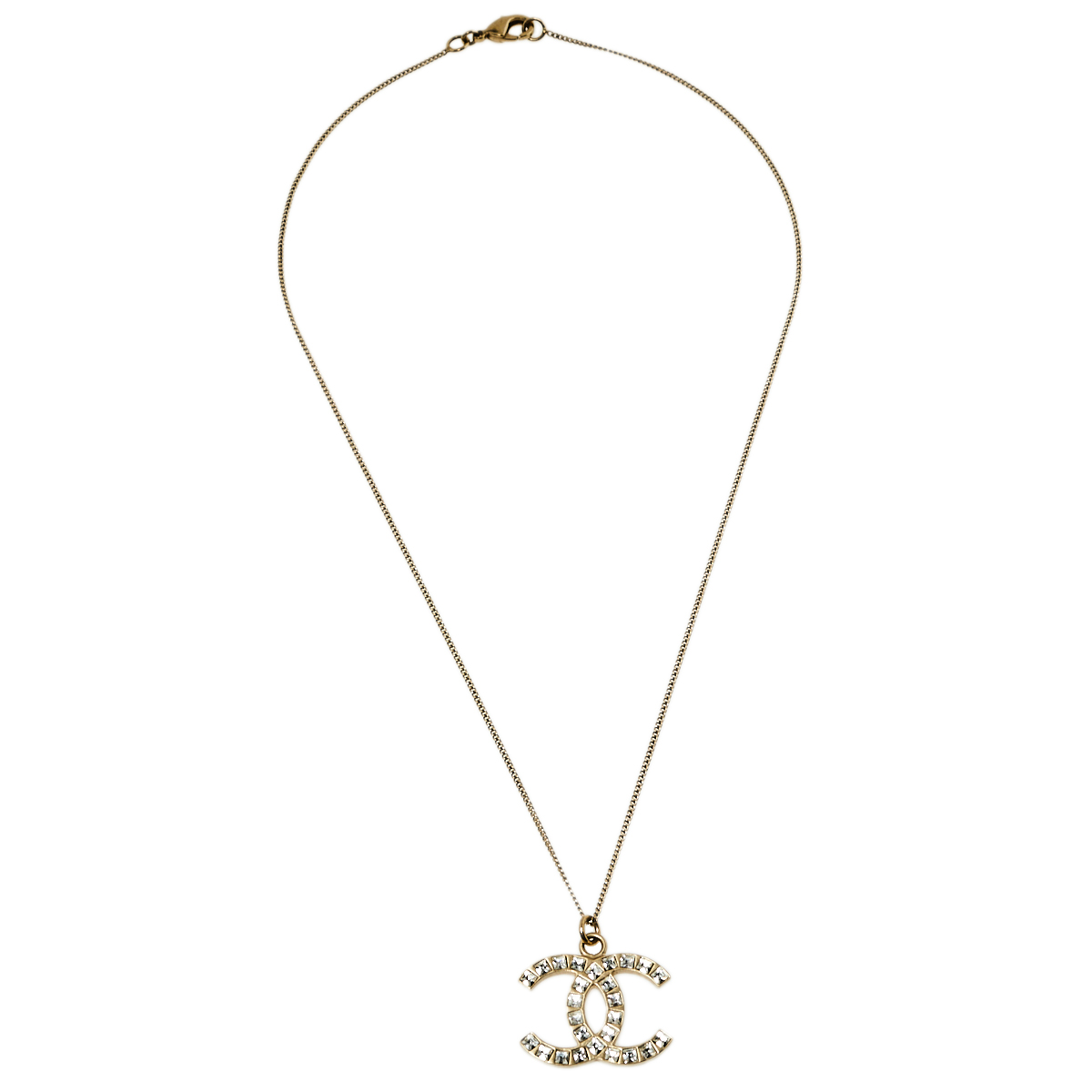 

Chanel Pale Gold Tone Crystal CC Pendant Necklace
