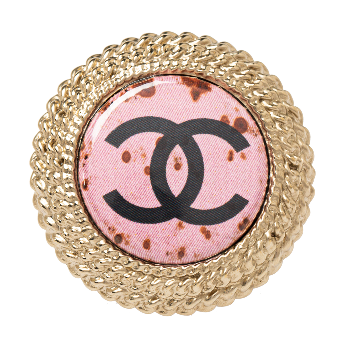 

Chanel Pink Enamel CC Round Coctail Ring Size, Gold