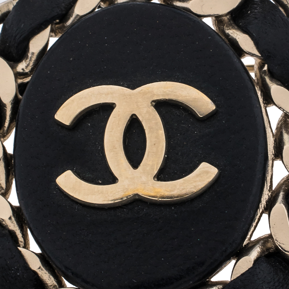 

Chanel Black Leather Chainlink CC Pin Brooch