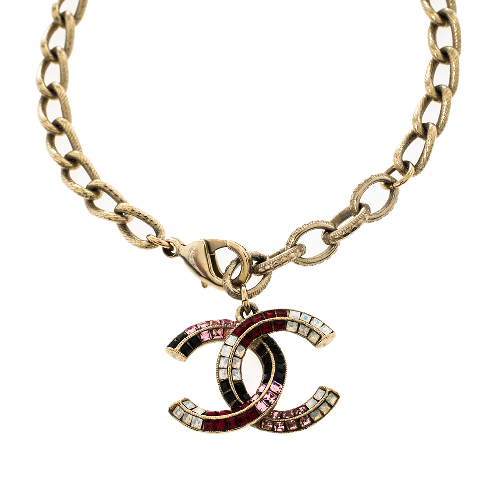 

Chanel Multicolor Baguette Crystal CC Charm Bracelet