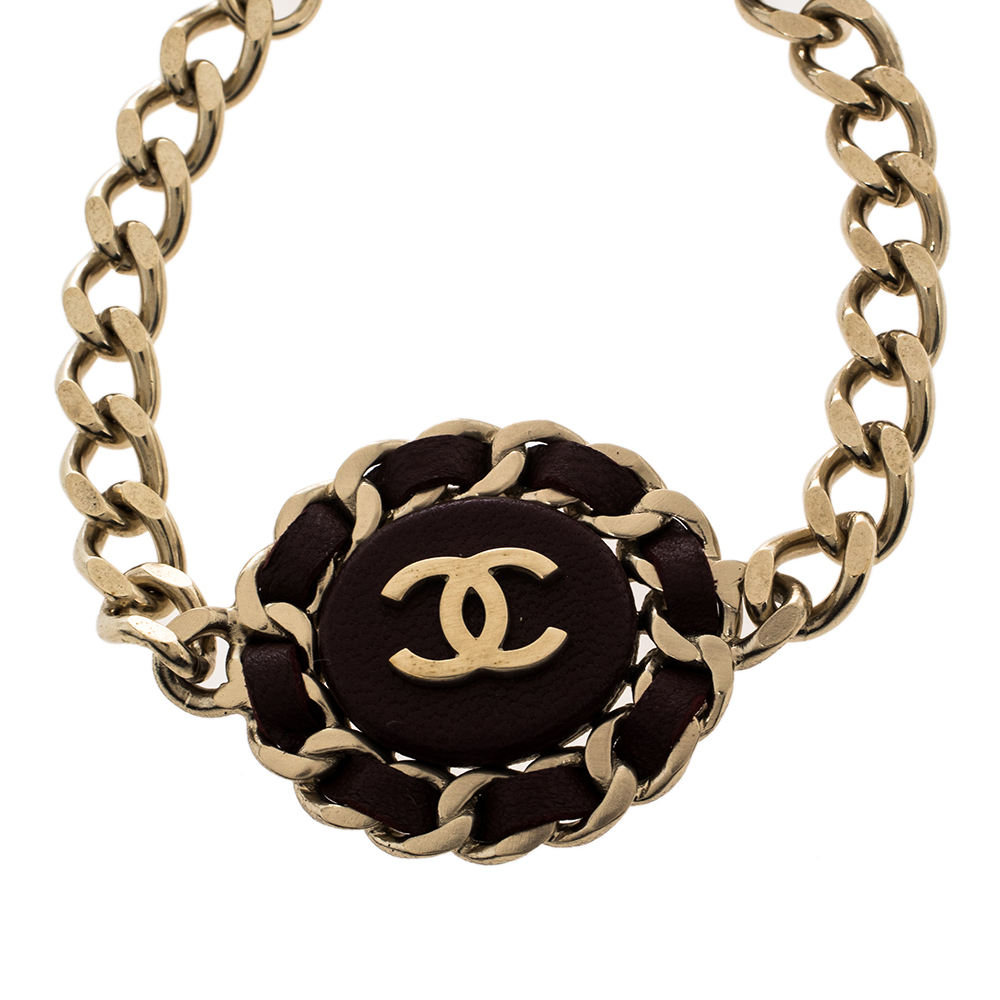 

Chanel Burgundy Interwoven Leather Chain Bracelet