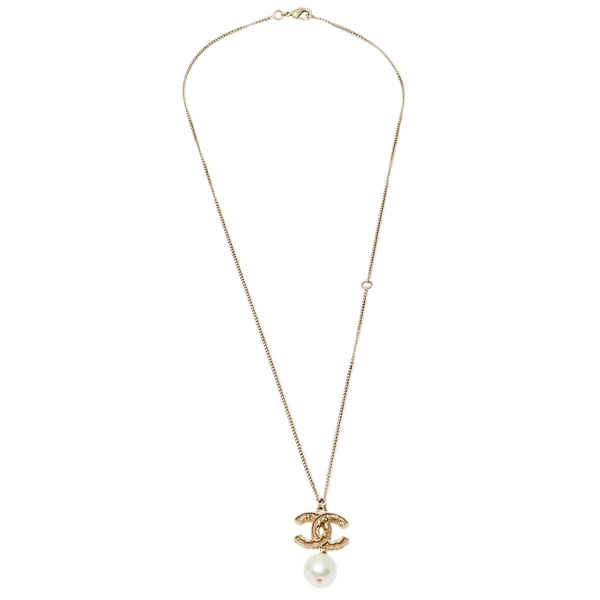 

Chanel Pale Gold Tone Baroque CC Faux Pearl Pendant Necklace