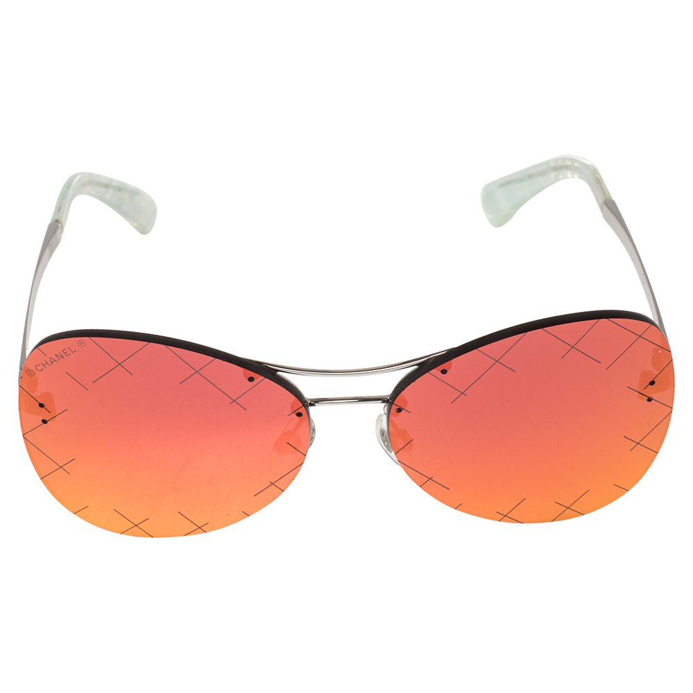 

Chanel Orange/Silver Tone 4218 Crosshatch Mirror Aviator Sunglasses