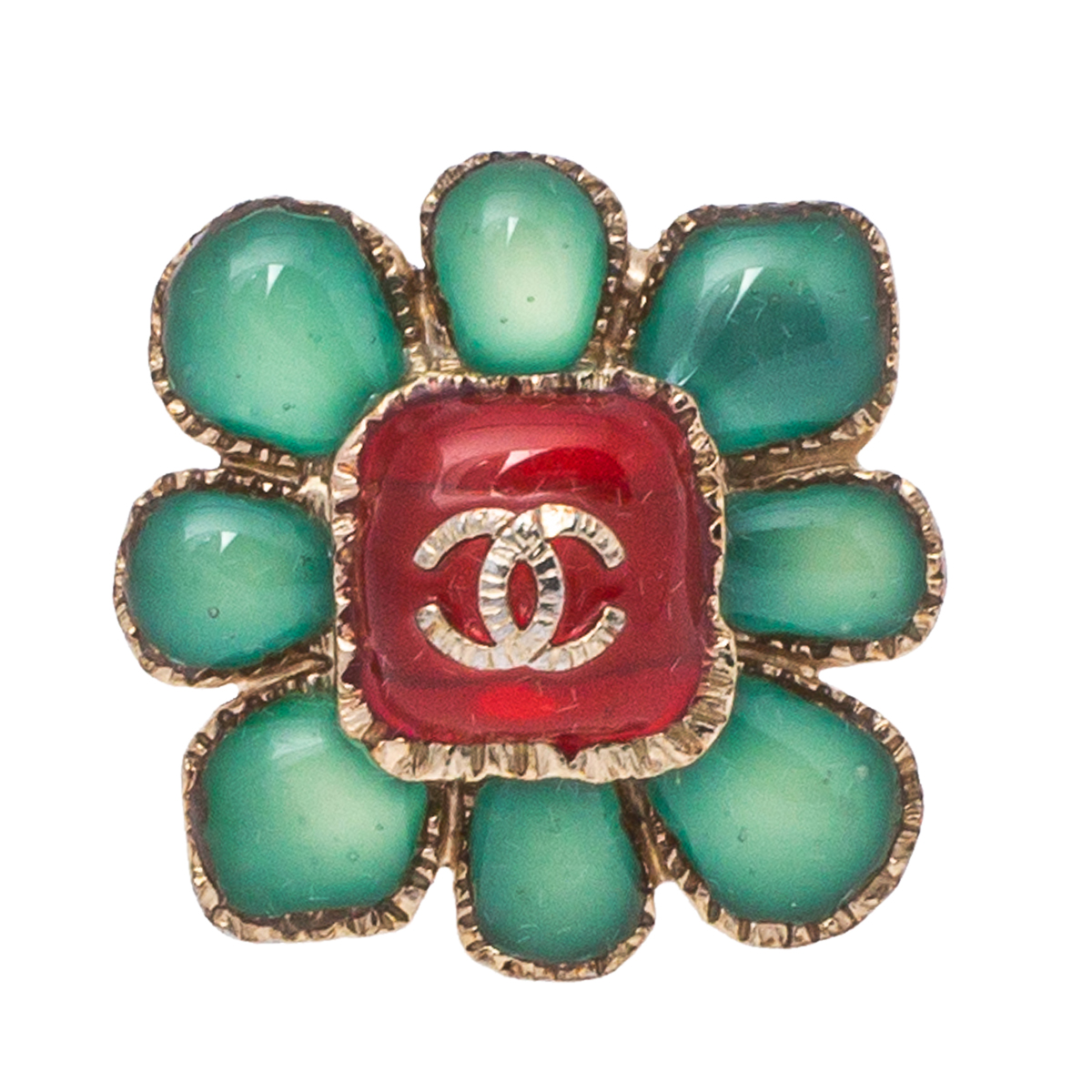 

Chanel CC Gold Tone and Resin Cocktail Ring Size, Multicolor