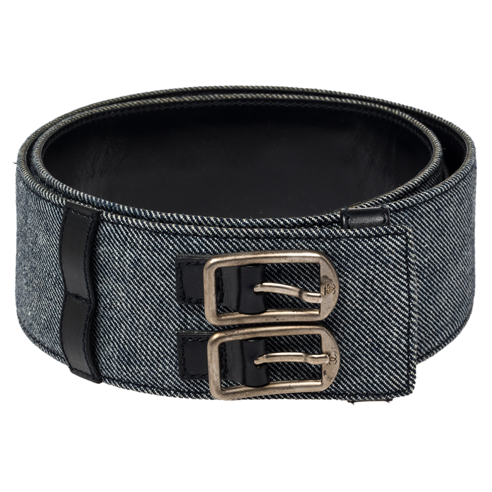 

Chanel Blue Denim and Leather Trim Double Buckle Waist Belt