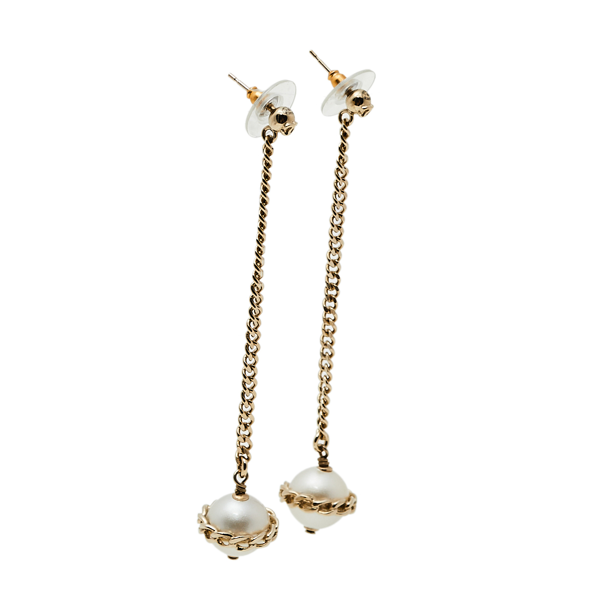 

Chanel CC Star Faux Pearl Gold Tone Drop Earrings