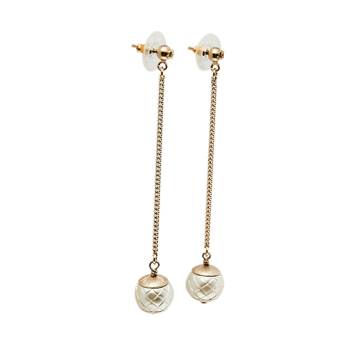 

Chanel CC Textured Faux Pearl Gold Tone Drop Earrings