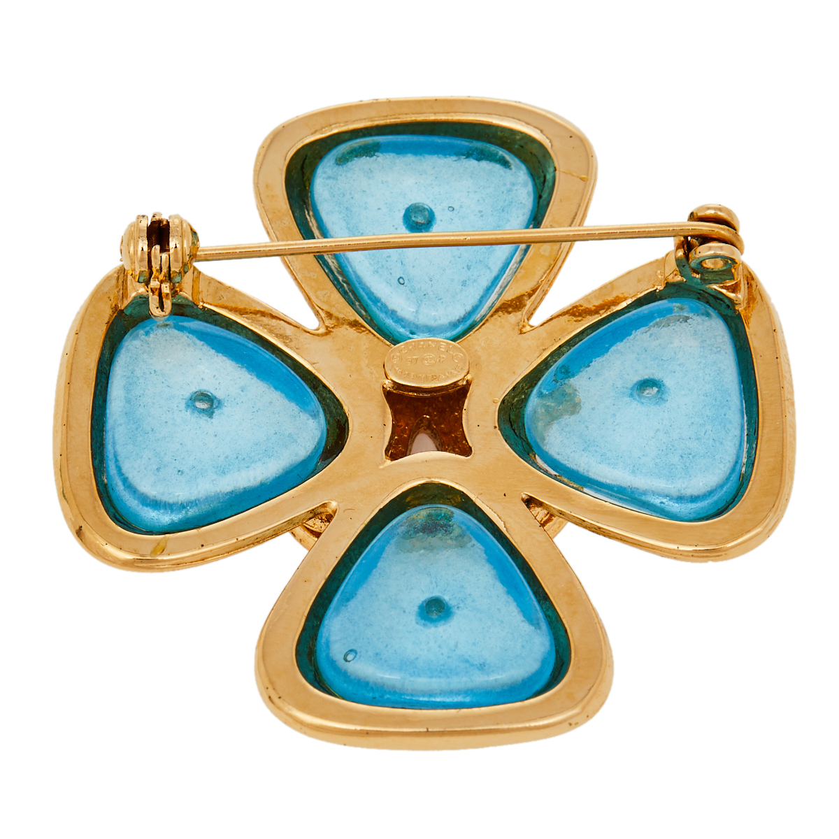 

Chanel Vintage Gold Tone CC Gripoix Stone Pin Brooch, Blue
