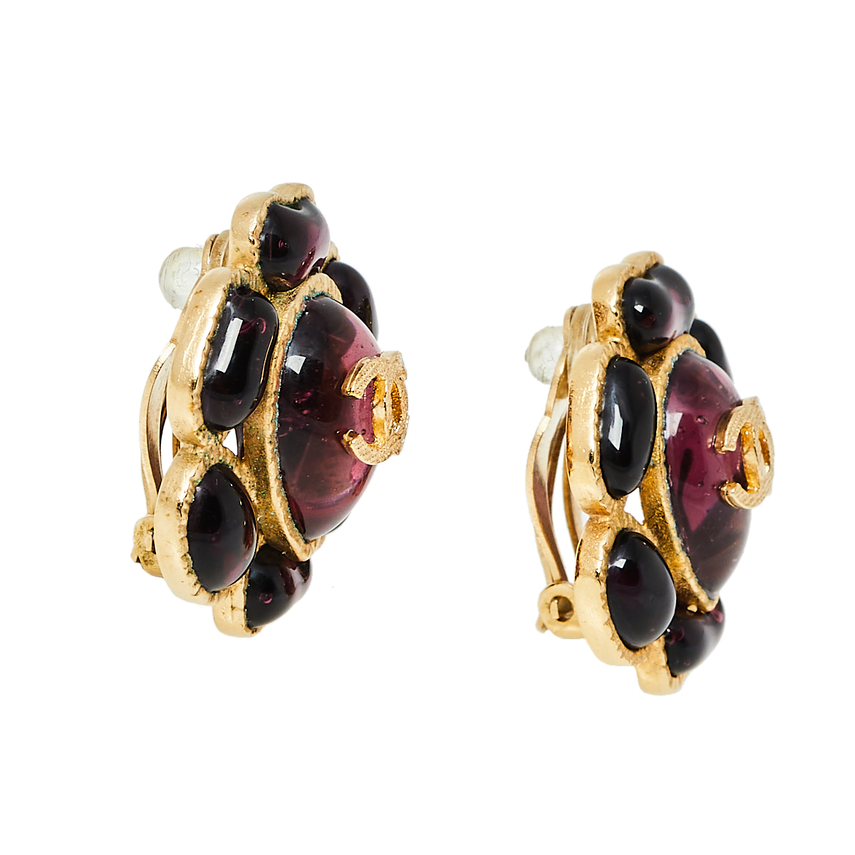 

Chanel Plum Gripoix Gold Tone Floral Clip-On Earrings