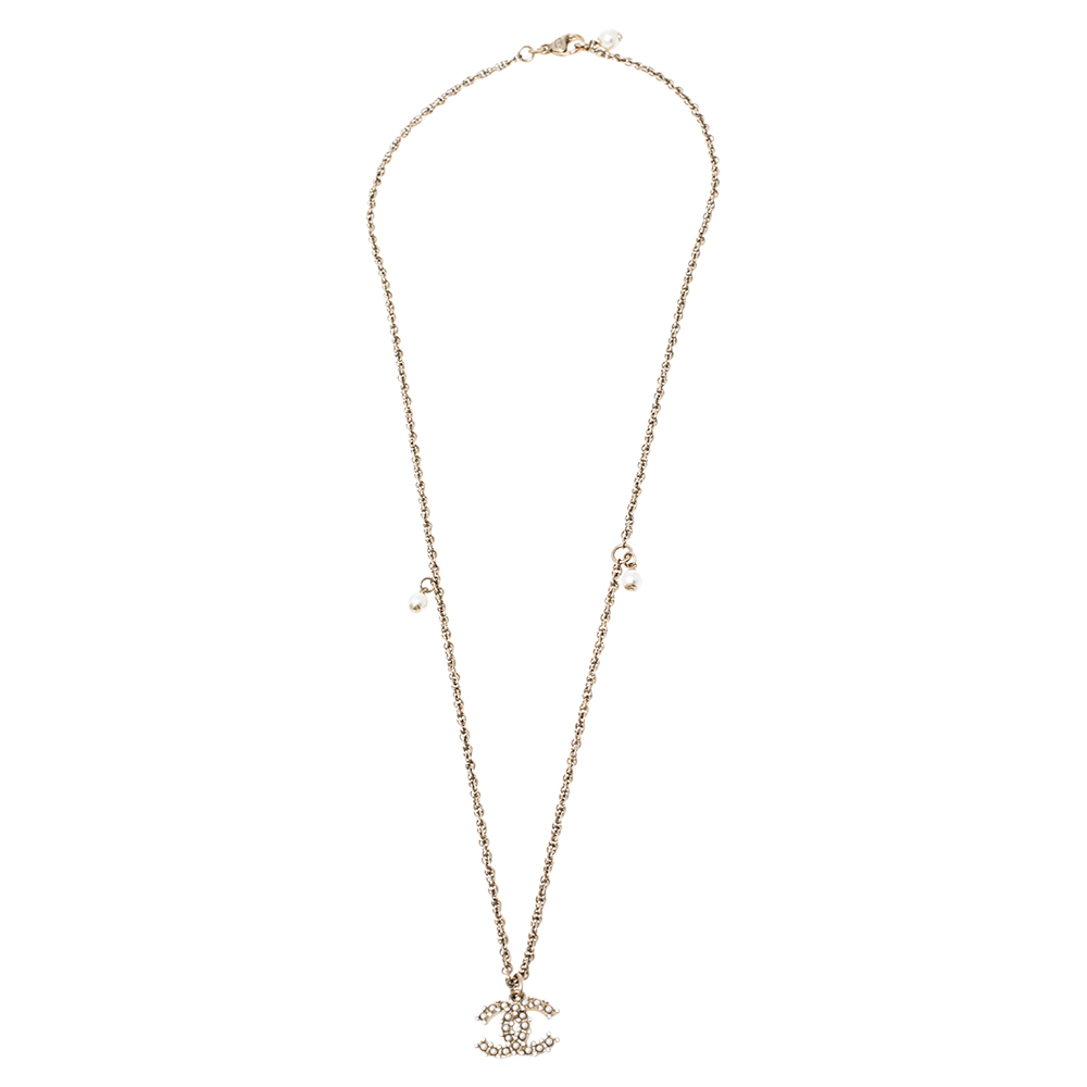 

Chanel Gold Tone CC Pearl and Crystal CC Pendant Long Necklace