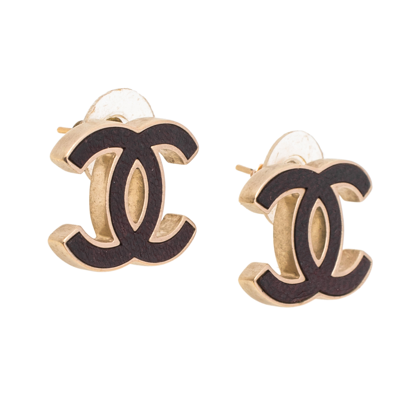 

Chanel Gold Tone and Oxblood Leather CC Stud Earrings