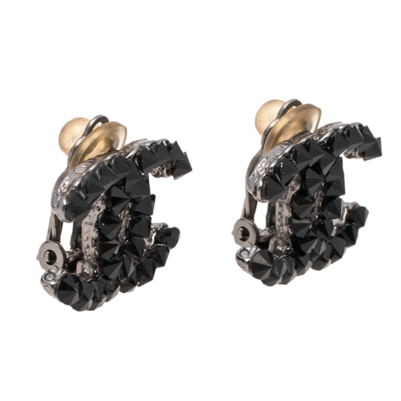 

Chanel Gunmetal Tone Spike Crystal CC Stud Earrings, Black