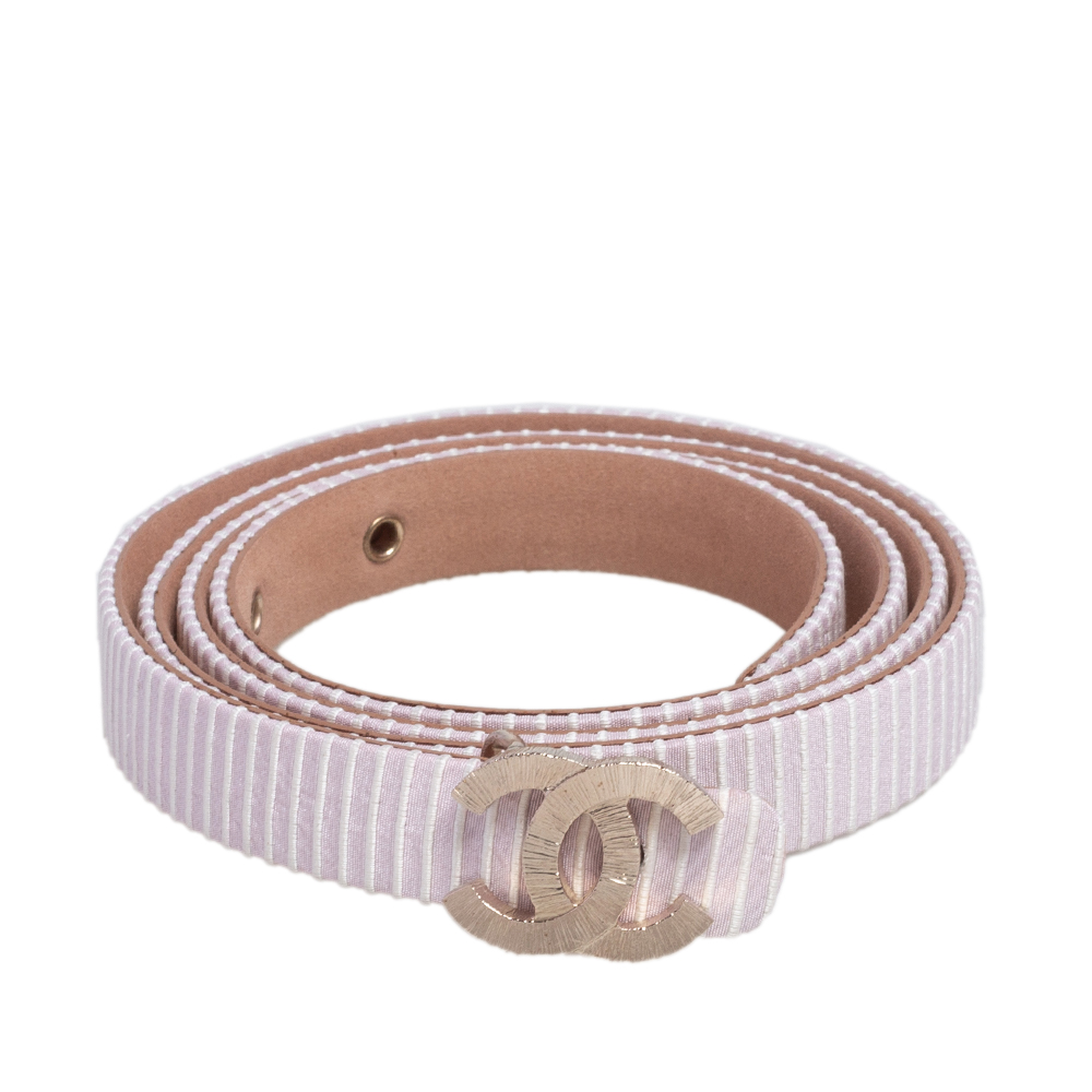 

Chanel Pink/White Fabric CC Buckle Slim Belt