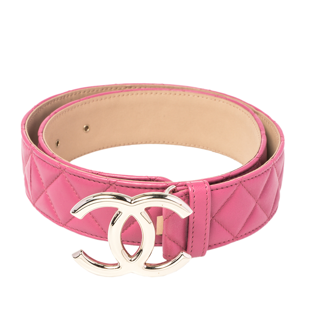 

Chanel Pink Quilted Leather CC Buckle Belt