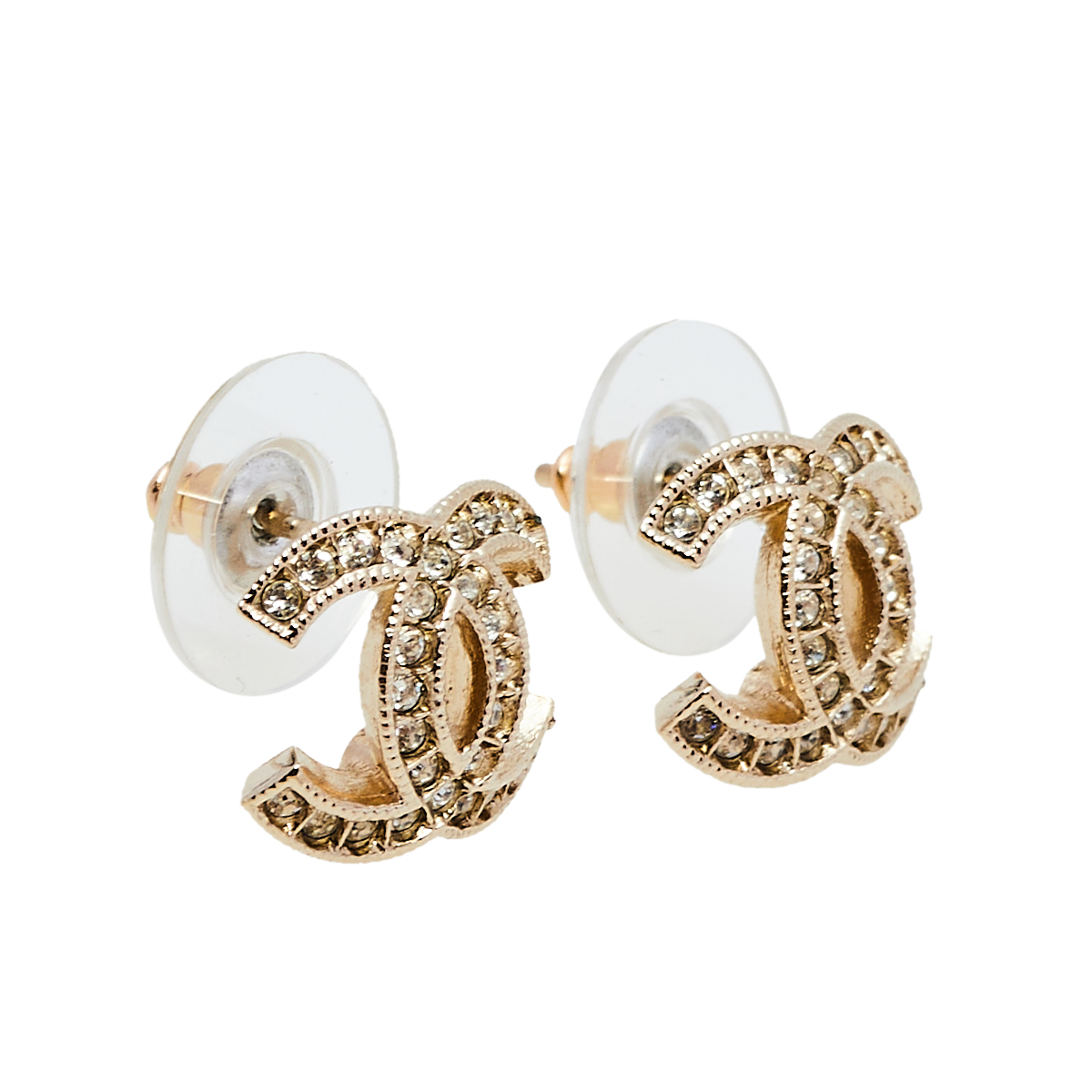 

Chanel CC Crystal Gold Tone Stud Earrings