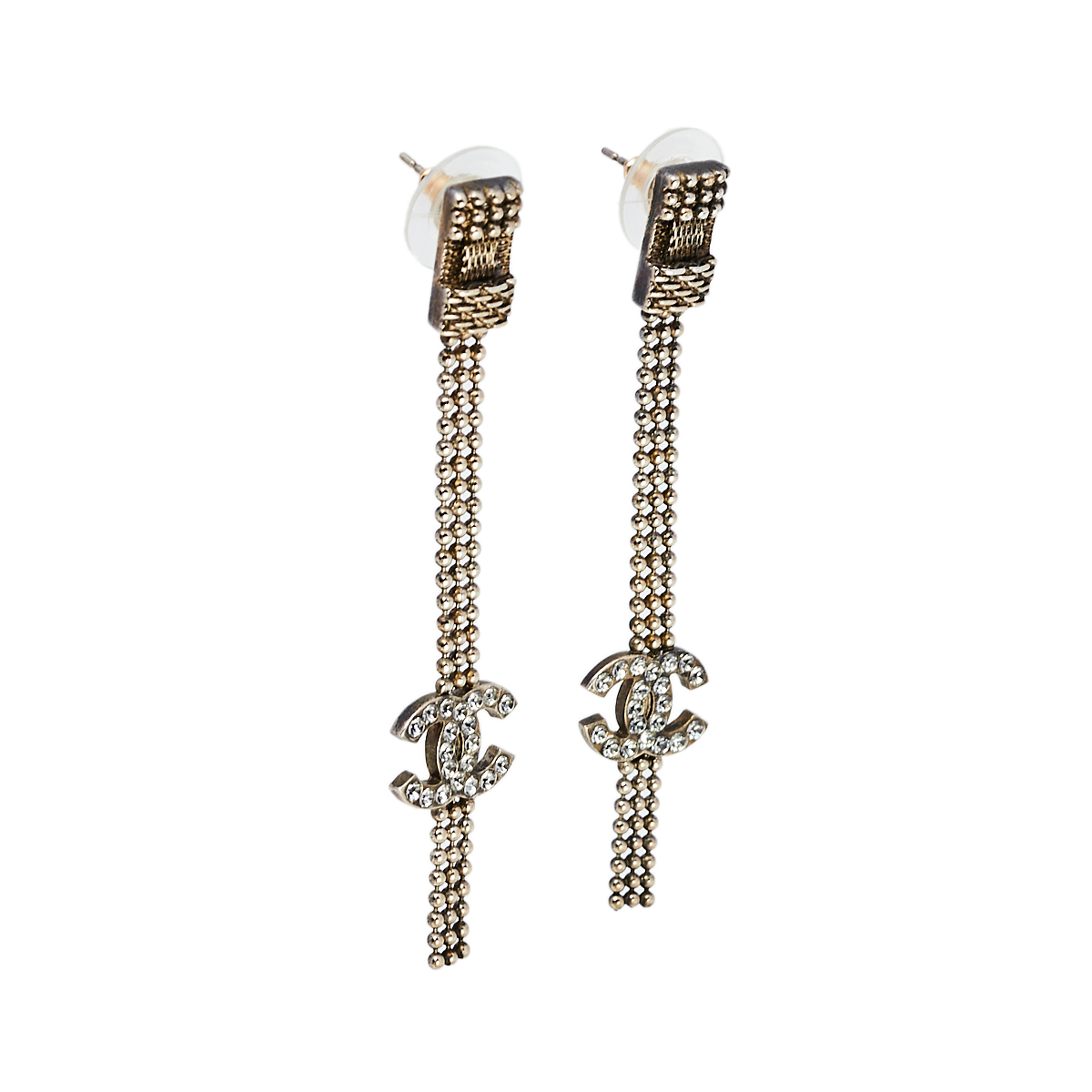 

Chanel CC Crystal Gold Tone Tassel Earrings