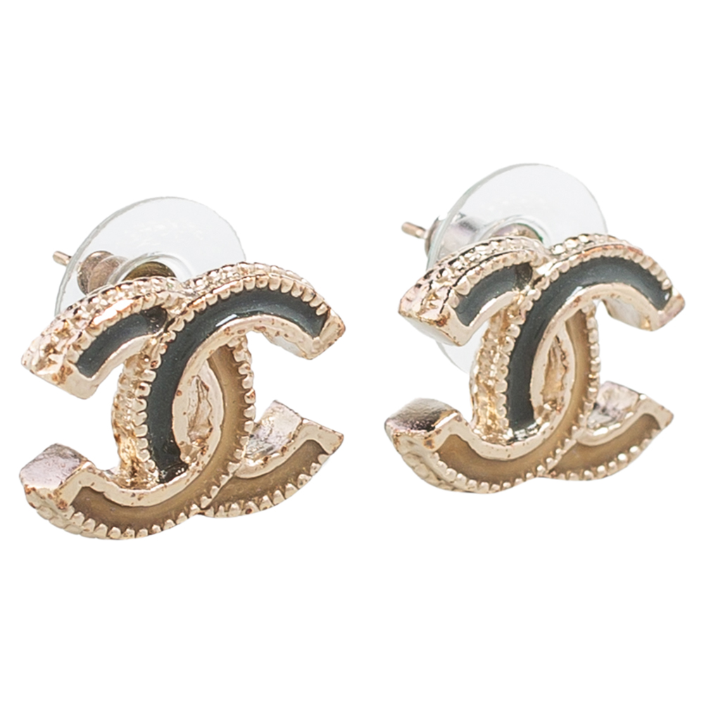 

Chanel Bicolor Enamel Gold Tone CC Stud Earrings