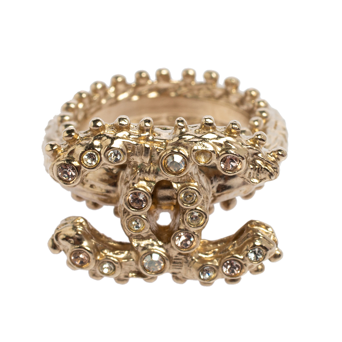 

Chanel CC Crystal Gold Tone Ring Size EU 52