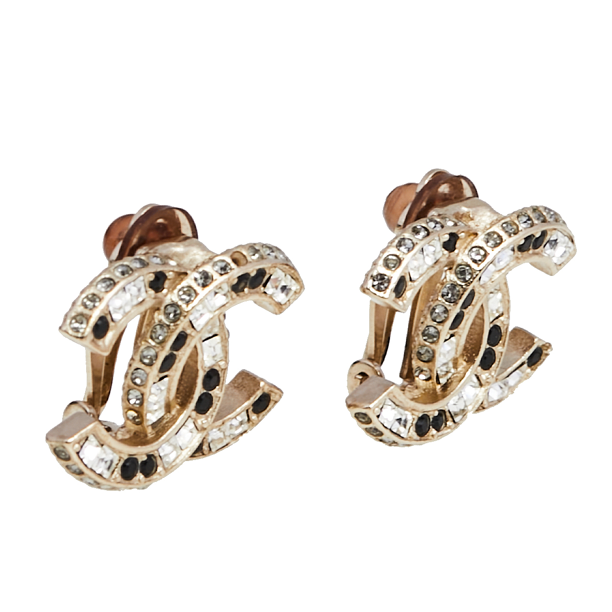 

Chanel Gold Tone Baguette Crystal CC Clip On Stud Earrings